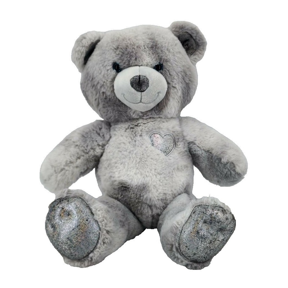 Build-A-Bear‎ Workshop Teddy Bear Grey Silver Holographic Heart 17in